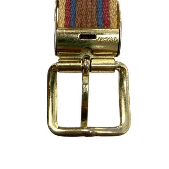 Vintage Farah USA Woven Cloth‎ Belt Size 40 Striped Brown Red Blue Gold Buckle - Picture 5 of 6